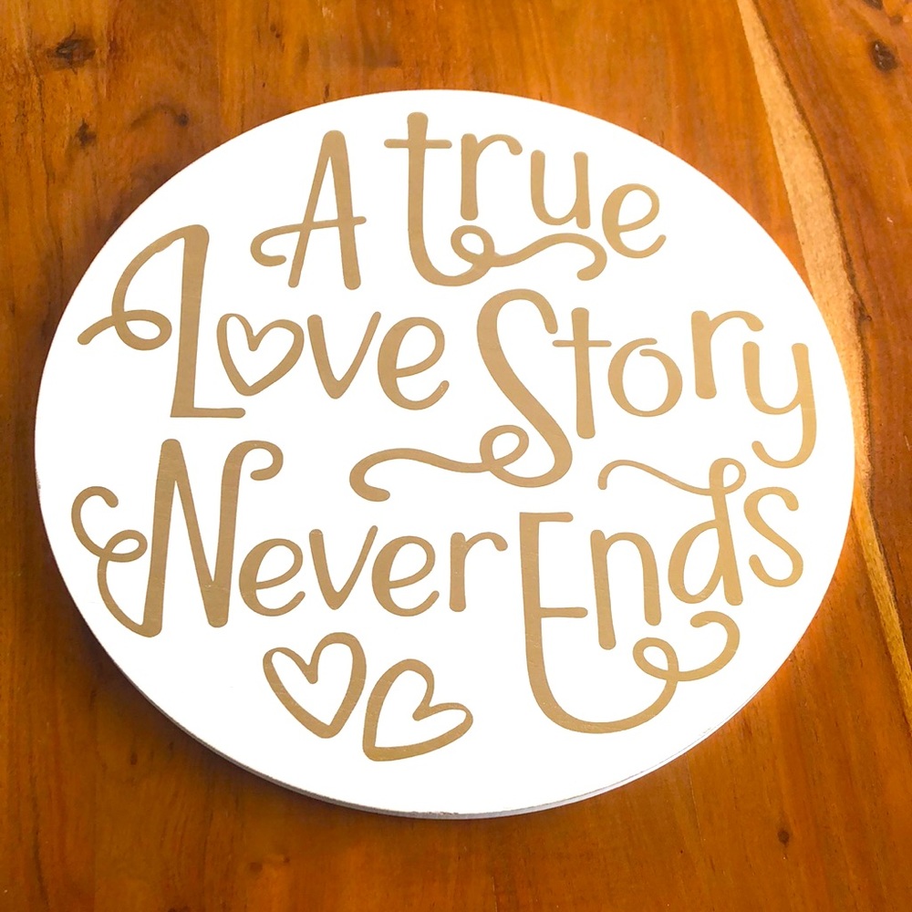 Large 20 Inch Round‎ White Painted Wood & Gold Letter Plaque/Sign - EUC